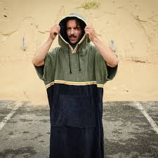 SAINT-JACQUES - Poncho WAFFLE BLUE / KAKI